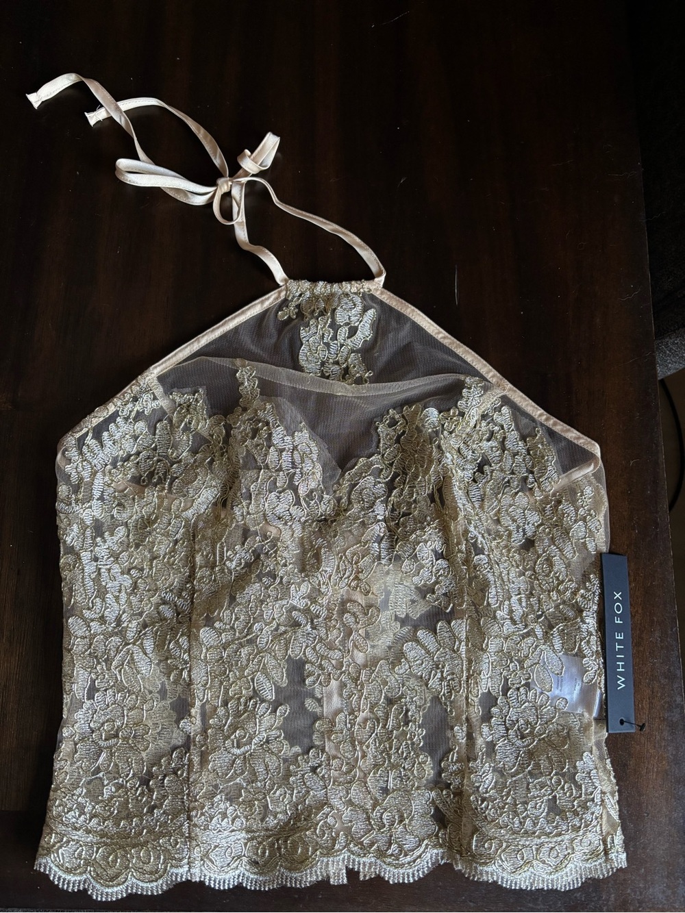 White fox now and forever gold halter top size S